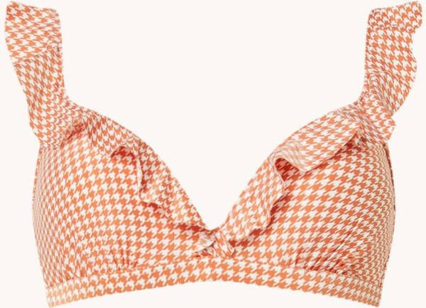 Beachlife Pied de Poule voorgevormde bikinitop met beugel en volant