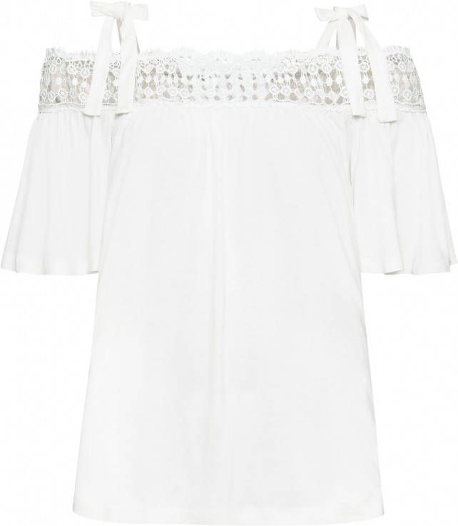 BODYFLIRT Carmen-shirt met kant, wolwit, 95% viscose, 5% elastan