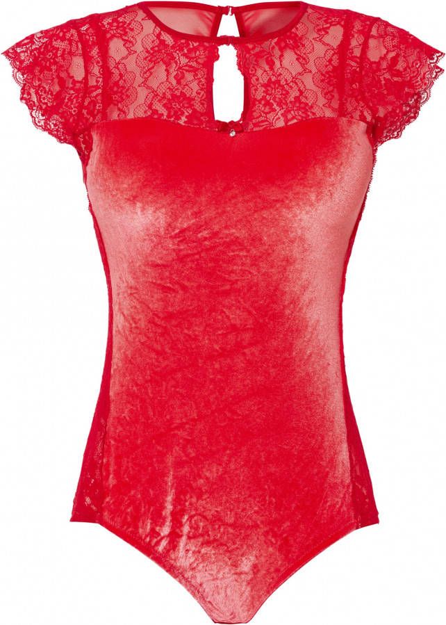 bonprix Fluwelen body met kant