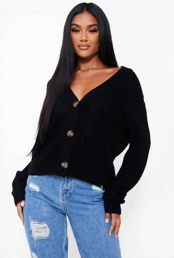 boohoo Boyfriend Vissers Cardigan, Black