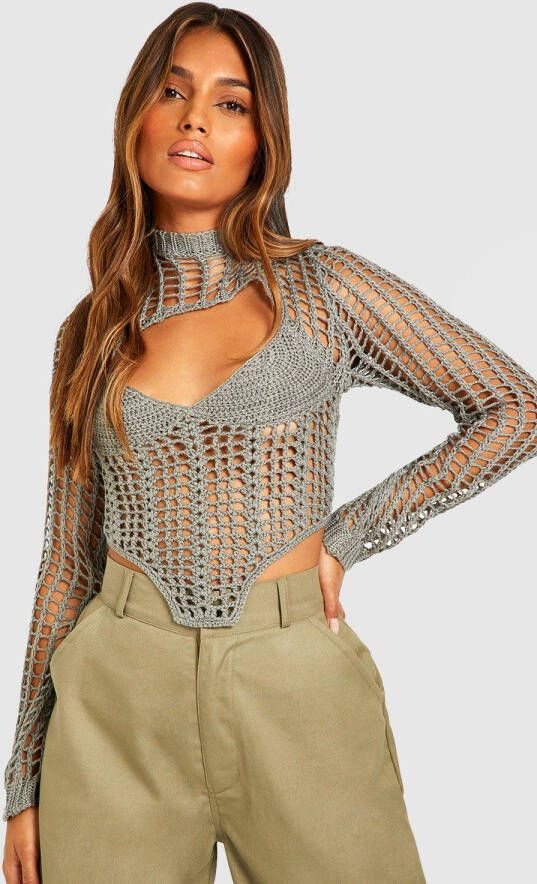 boohoo Gehaakte Overlay Corset Top, Steel