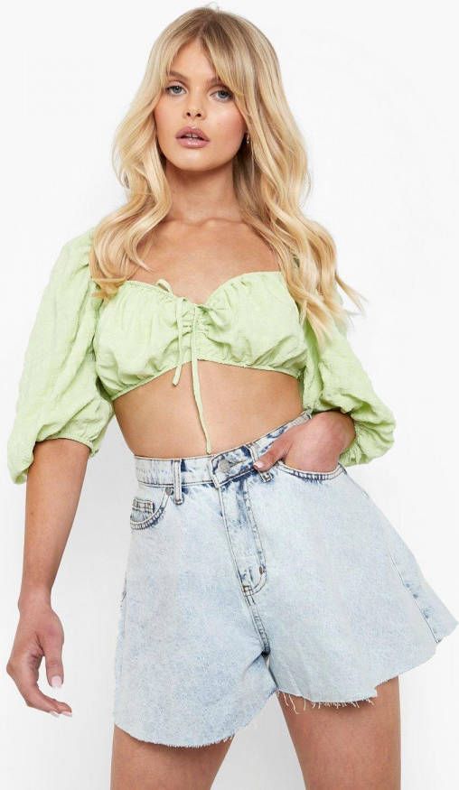 boohoo Geweven Gekreukelde Bralette Met Volle Mouwen, Sage