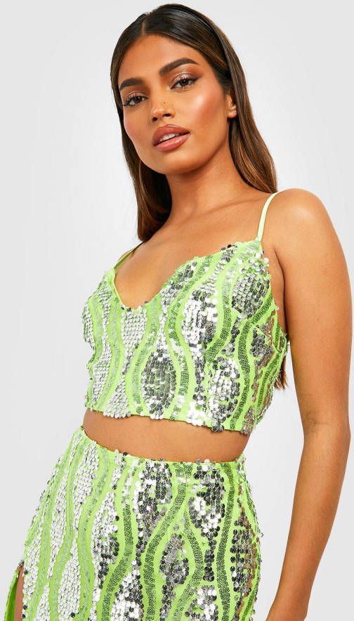 boohoo Glitter Bralette Met Pailletten En Bandjes, Lime