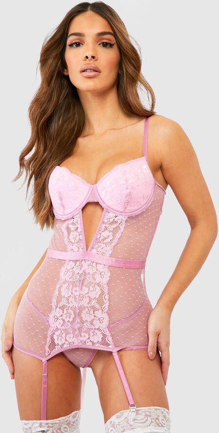 boohoo Kanten Valentijns Mesh Jurk, Baby Pink