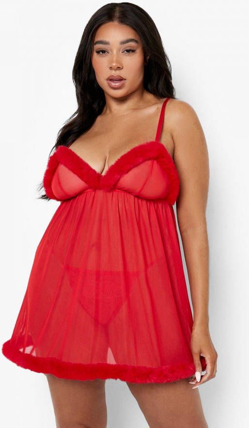 boohoo Plus Mesh Bloemenprint One Piece Met Hoge Hals, Red