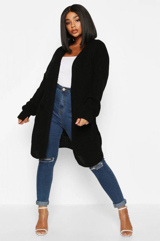 boohoo Plus Oversized Boyfriend Cardigan, Zwart