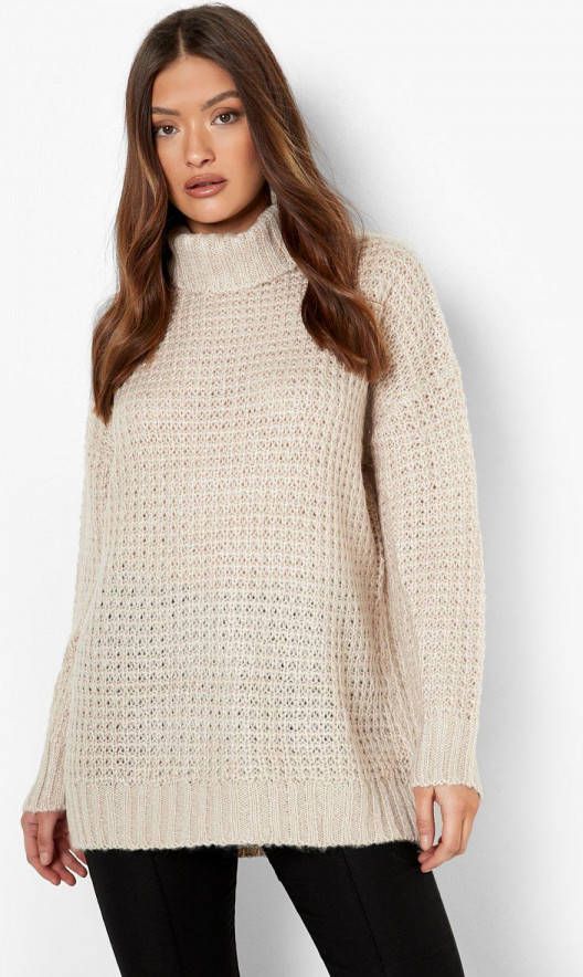 boohoo Zachte Gebreide Baggy Coltrui, Mushroom