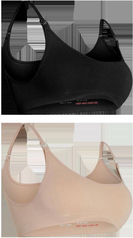 boohoo Zwangerschap Gerecyclede Borstvoeding Beha'S Met Laag Rond Decolleté, (2 Stuks ), Black_Nude