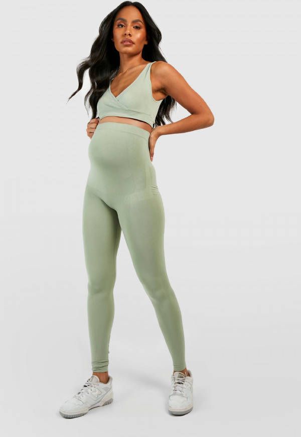 boohoo Zwangerschap Naadloze Active Bh En Leggings Set, Sage