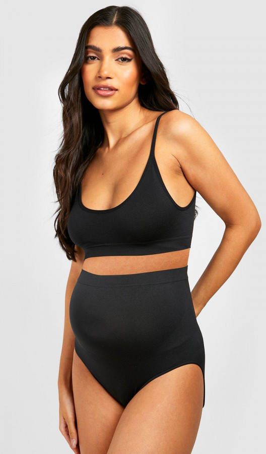 boohoo Zwangerschap Naadloze Bh En Bump Support Slip Set, Black
