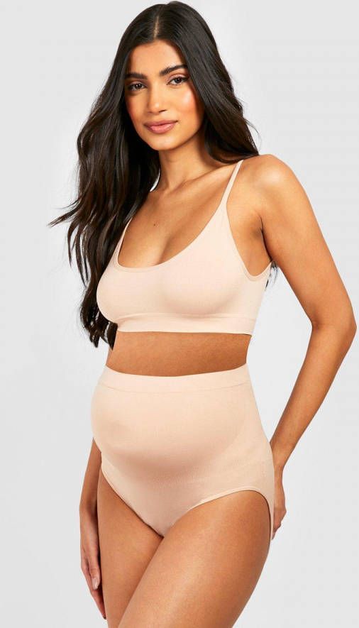 boohoo Zwangerschap Naadloze Bh En Bump Support Slip Set, Nude