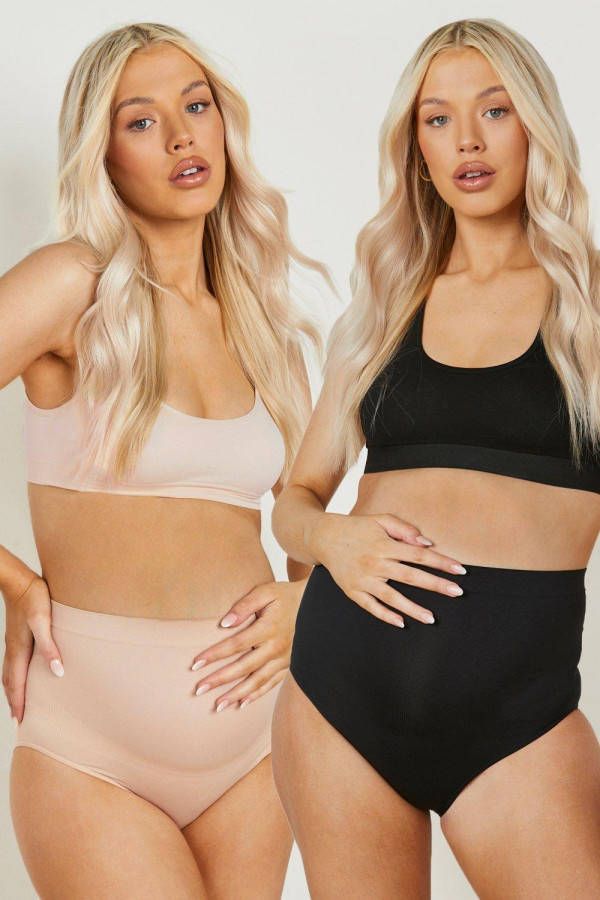 boohoo Zwangerschap Naadloze Bump Support Slips(2 Stuks ), Black_Nude