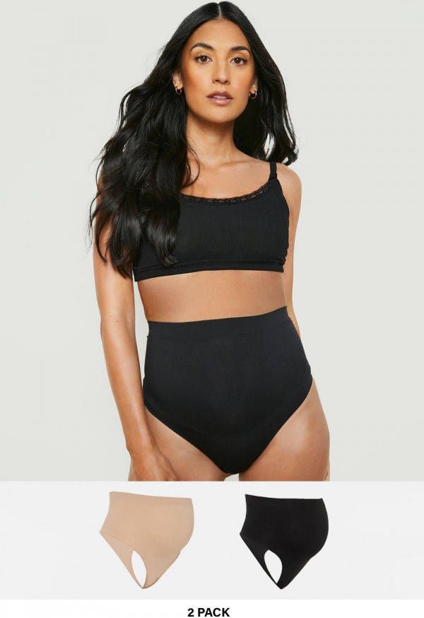 boohoo Zwangerschap Naadloze Bump Support Strings(2 Stuks ), Black_Nude