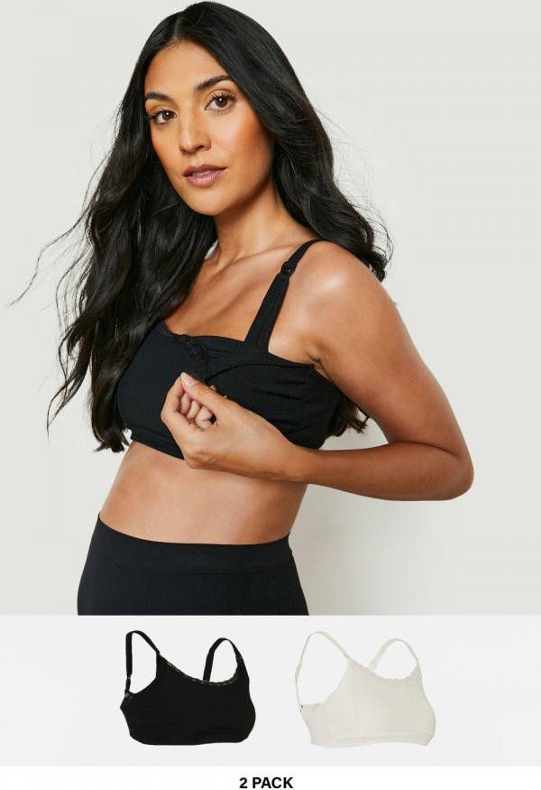 boohoo Zwangerschap Voedings Bralettes Met Kanten Zoom(2 Stuks ), Black_White