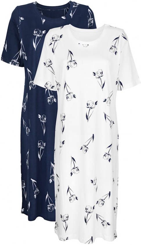 harmony Nachthemden per 2 stuks met print rondom Marine/Wit