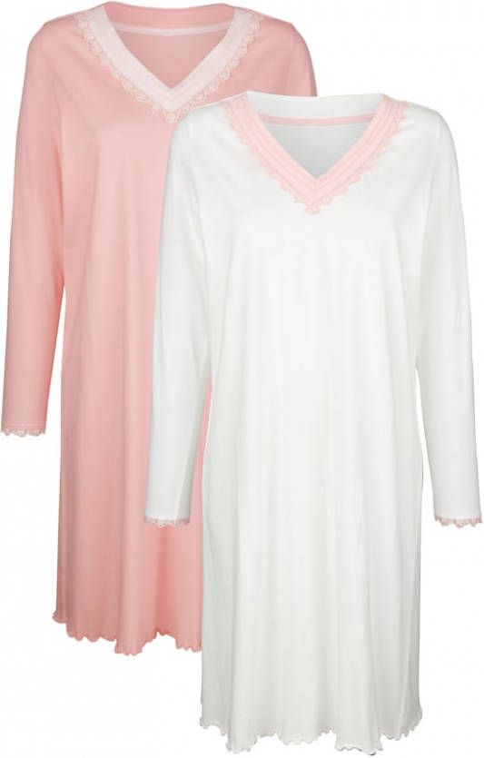 harmony Nachthemden per 2 stuks met romantisch kant Roze/Ecru