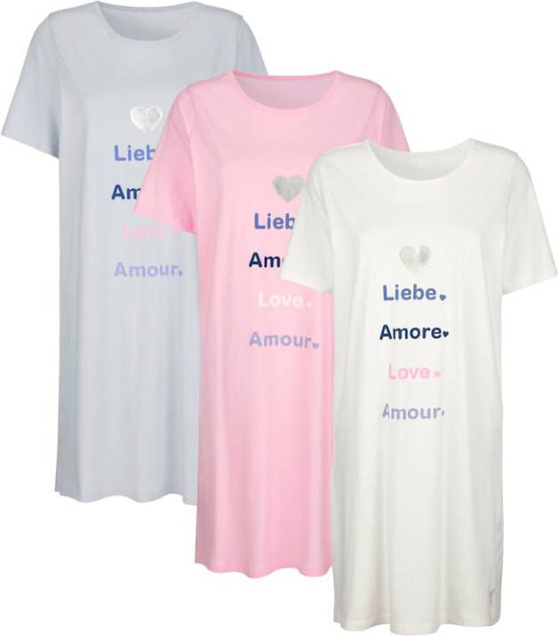 harmony Nachthemden per 3 stuks met zijsplitten Wit/Lichtblauw/Roze