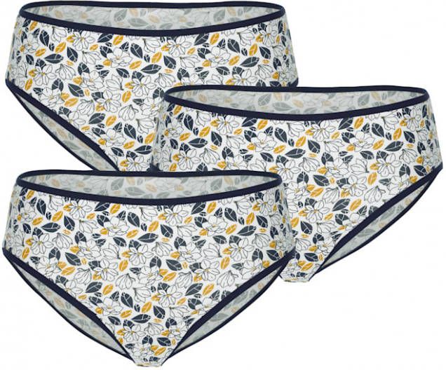 harmony Slips per 3 stuks met bloemendessin rondom Wit/Marine