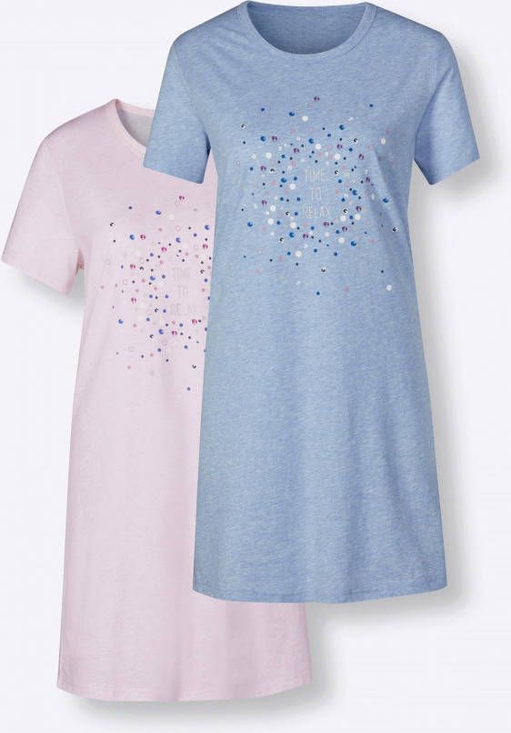 Slaapshirts in lichtblauw gemêleerd + roze gemêleerd van wäschepur