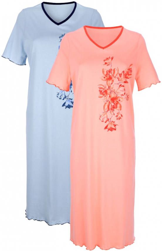 harmony Nachthemden per 2 stuks in bicolor Lichtblauw/Apricot