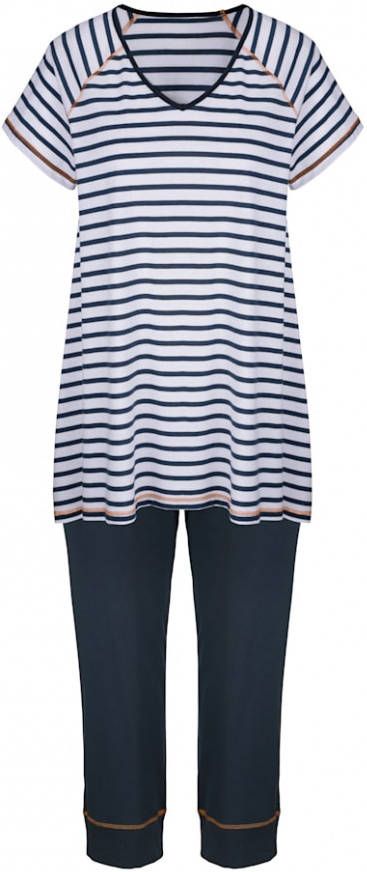 harmony Pyjama met modern streepdessin Marine/Wit/Oranje