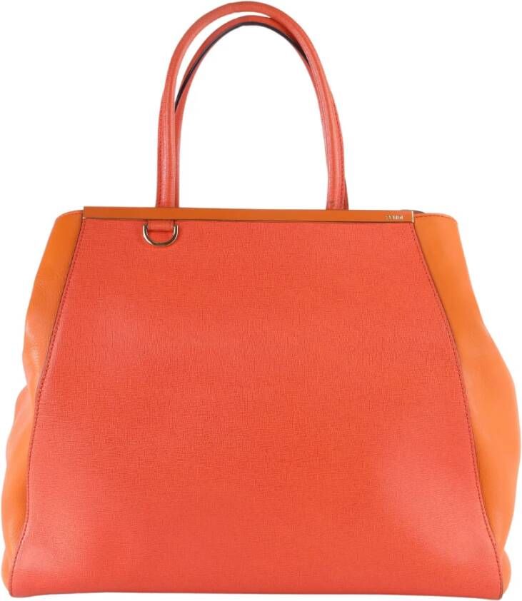Fendi Vintage Fendi Orange Saffiano Leather 2Jours Large Tote Bag , Oranje, Dames