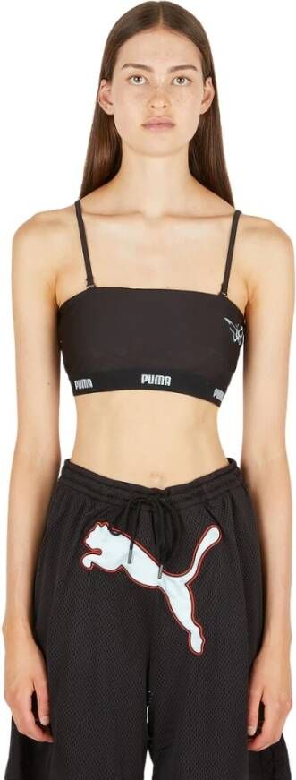 Puma Logo tape crop top , Zwart, Dames