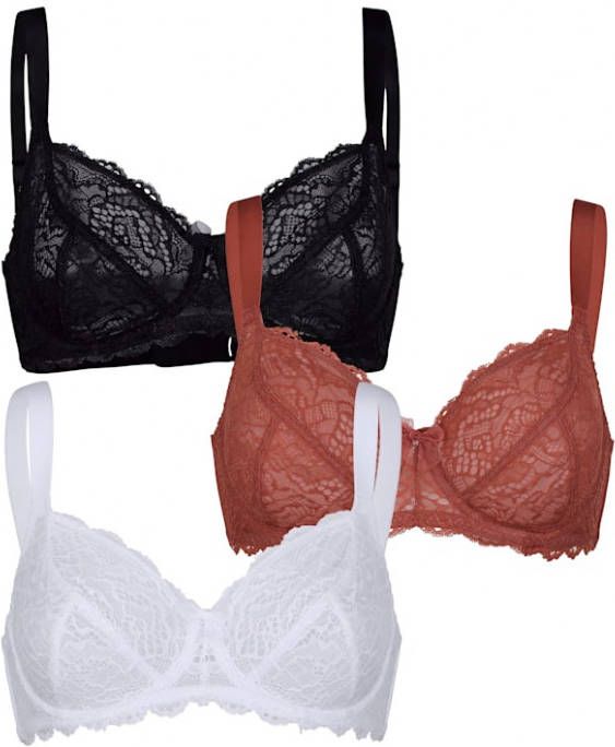 harmony Beugel bh met kantversiering op de cups Kastanjebruin/Zwart/Wit