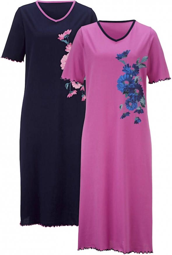 harmony Nachthemden met bloemendessin Fuchsia/Marine