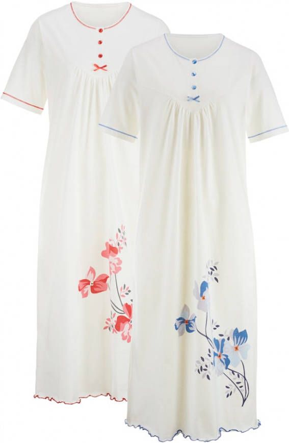 harmony Nachthemden met contrastnaden Ecru/Rood/Blauw