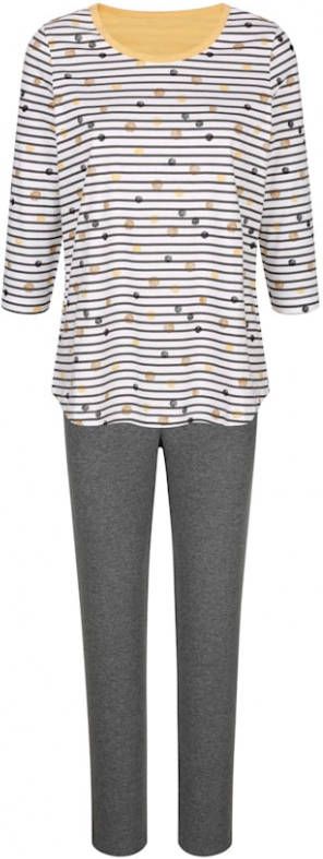 harmony Pyjama met leuk streepdessin Wit/Donkergrijs