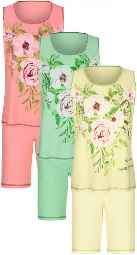 harmony Shortama's per 3 met contrastkleurige naden Vanille/Appelgroen/Koraal