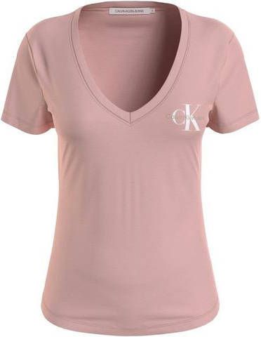 Calvin Klein Shirt met V hals MONOGRAM LOGO SLIM V NECK TEE met jeans logoprint