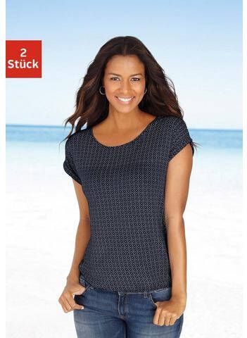 Lascana T shirt met modieuze cut out in de nek(set, Set van 2 )