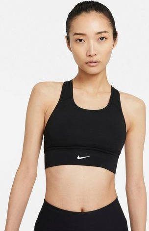 Nike Dri FIT Swoosh Lange Sport bh met medium ondersteuning en pad uit é, é, n stuk Black/White Dames