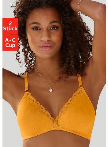 petite fleur Bralette bh zonder beugels van katoen met kant(set, Set van 2 )