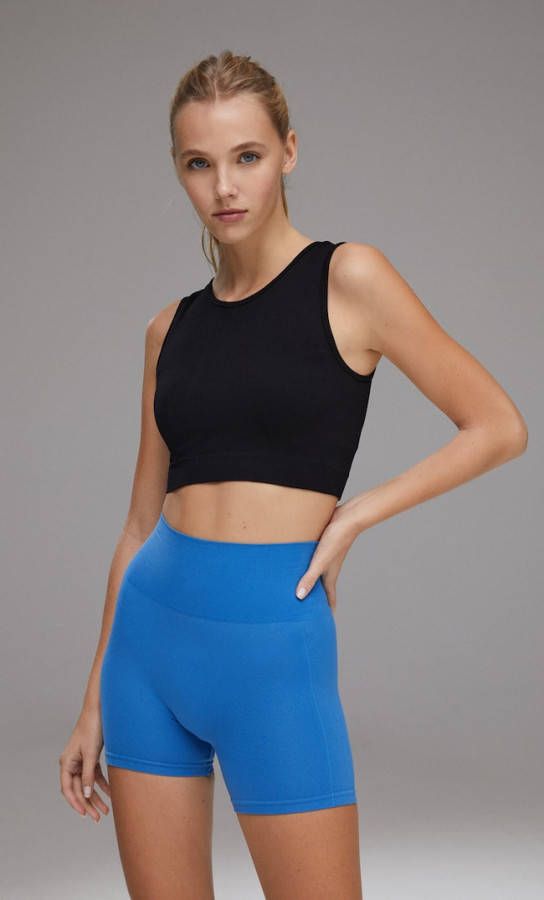 Stradivarius Naadloze Sportieve Hotpants Met Visgraatmotief Elektrisch Blauw