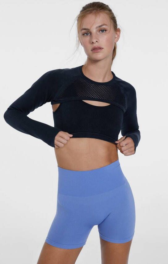 Stradivarius Naadloze Sportieve Hotpants Met Visgraatmotief Hemelsblauw