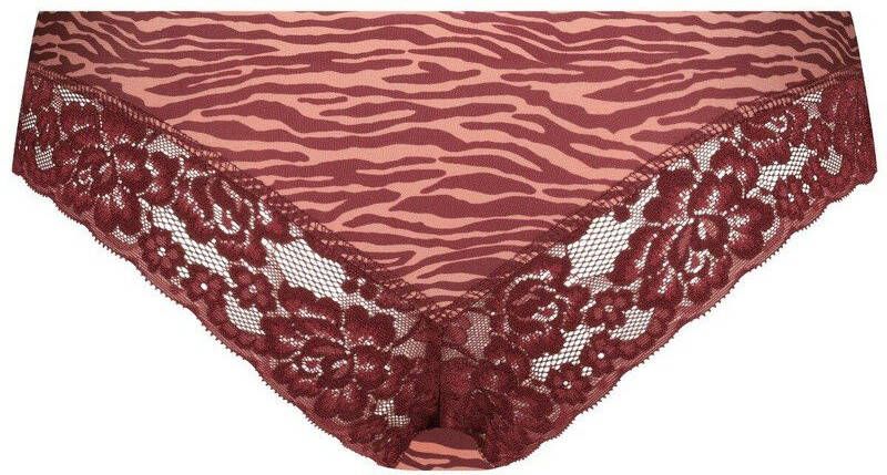 ten Cate Secrets naadloze brazilian met kant en zebraprint roze/donkerrood