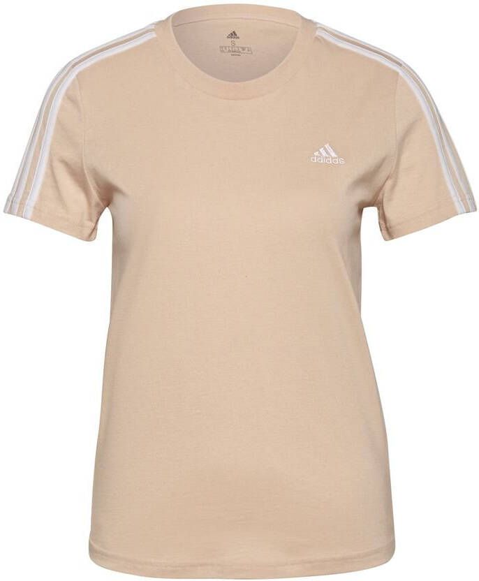 adidas T shirt Essentials 3 Stripes Beige/Wit Vrouw