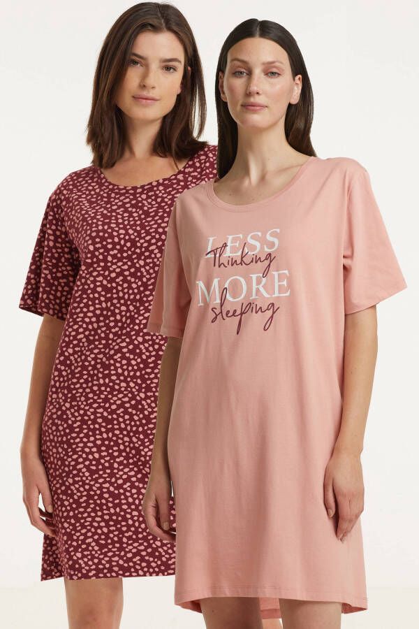Dreamcovers nachthemd(set van 2)roze/donkerrood