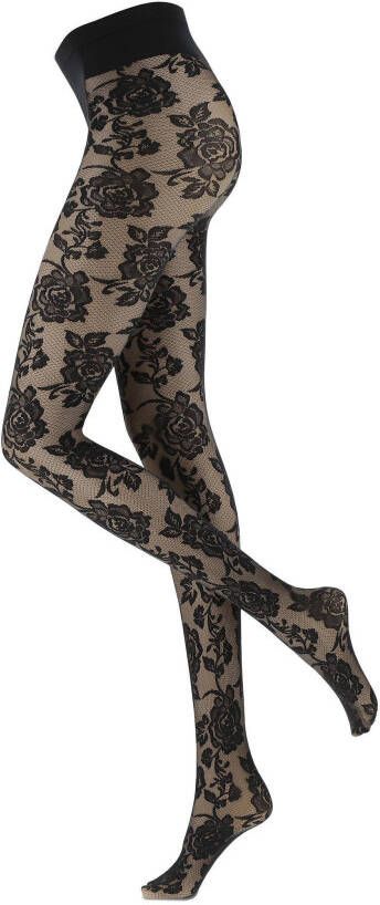 Oroblu panty met ingebreid bloemenpatroon 20 denier donkerblauw