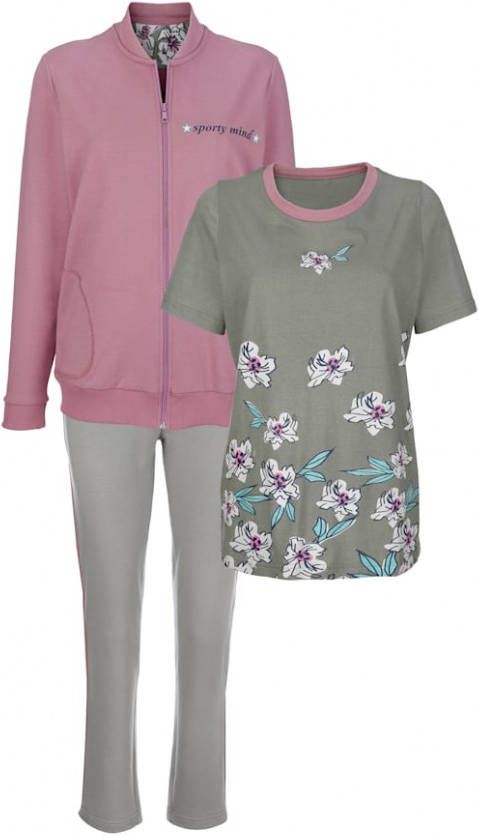 harmony 3 delig joggingpak met mooi katoenen shirt Wit/Jadegroen/Oudroze