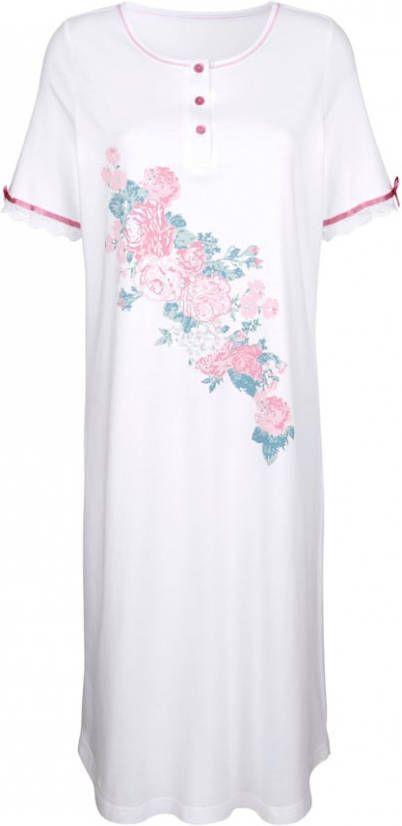 harmony Nachthemd met schattig satijnen strikje Wit/Oudroze/Jadegroen