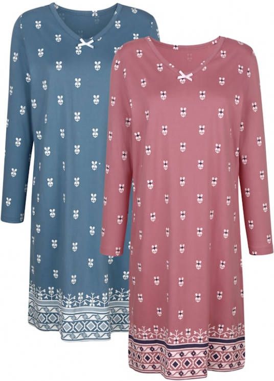 harmony Nachthemden per 2 van jersey Blauw/Oudroze