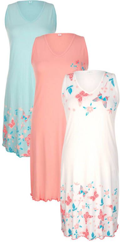 harmony Nachthemden per 3 stuks in harmonieuze kleuren Wit/Turquoise/Zalm